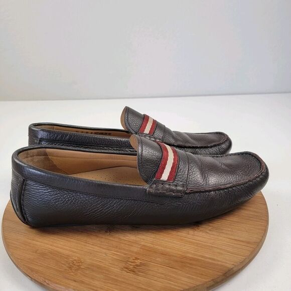 Bally Men’s Size 12 D Wabler Brown Leather Driving Loafers W/ Og Box Web Stripe - Picture 8 of 16